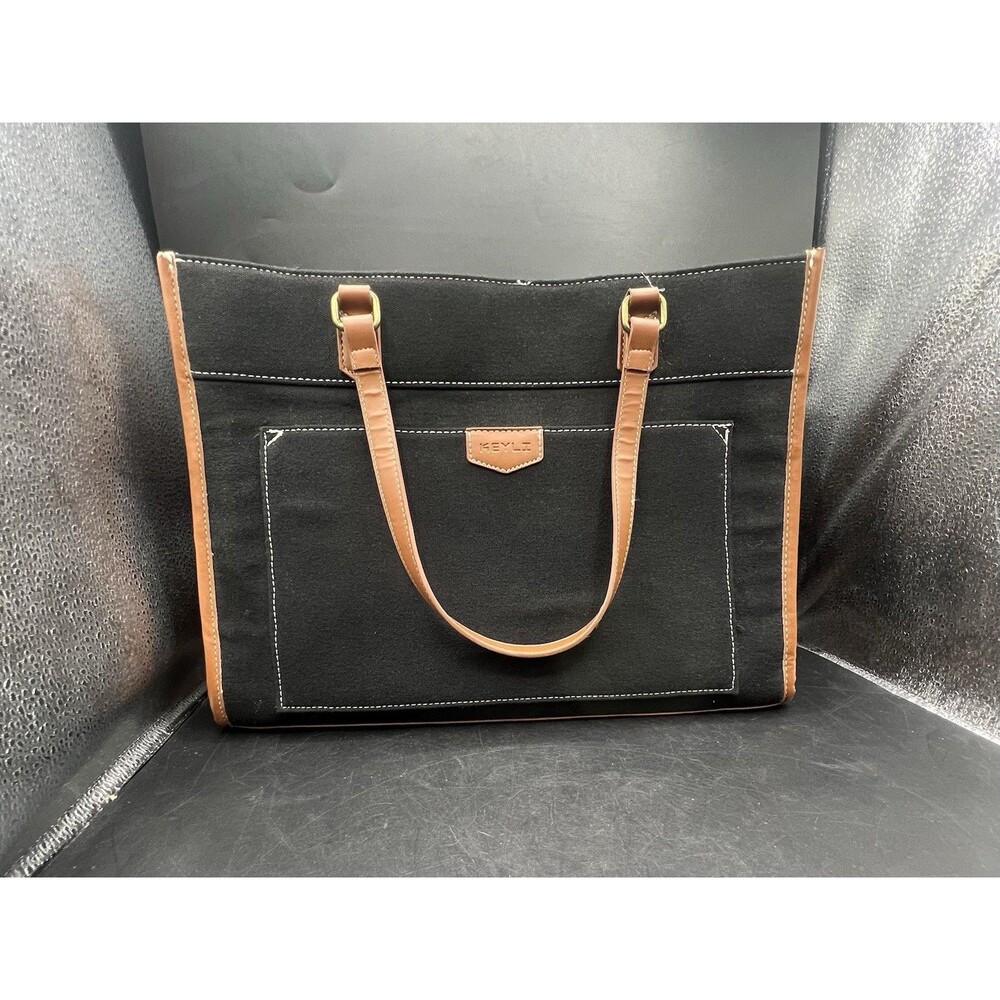 Keyli Canvas Laptop Tote Bag Black 15.6” Work Business Office Carryall Purse